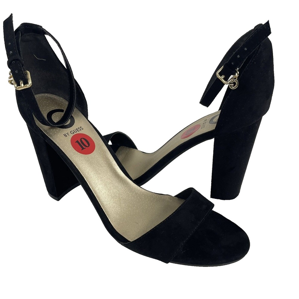 G by GUESS Heeled Shantel Sandals Women 10 Black Block Heel Ankle‎ Strap Buckle